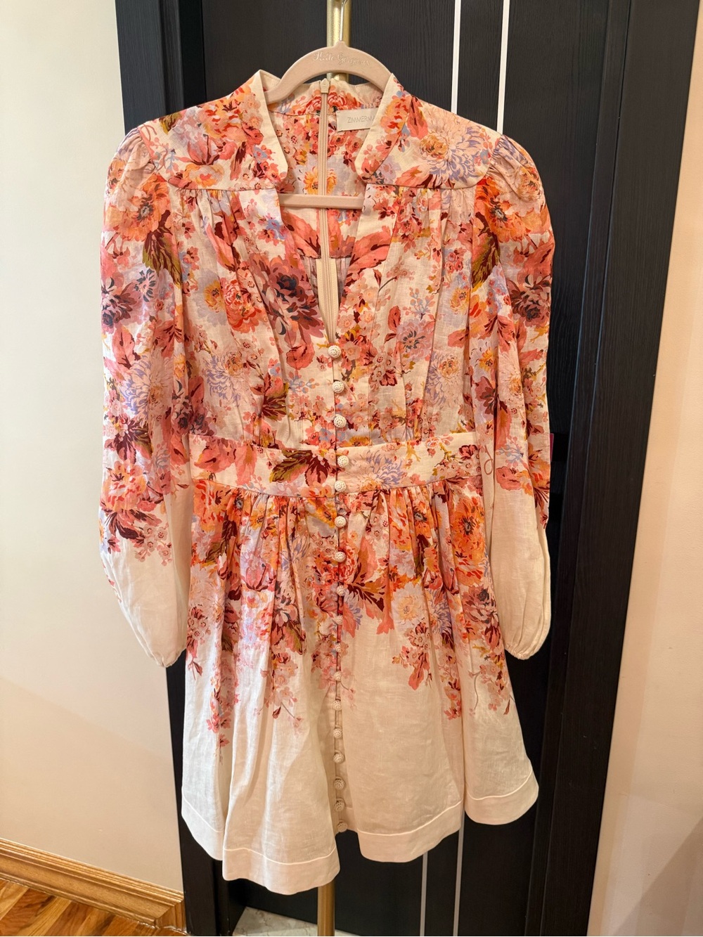 Zimmermann Pink Floral Button-Front Mini Dress